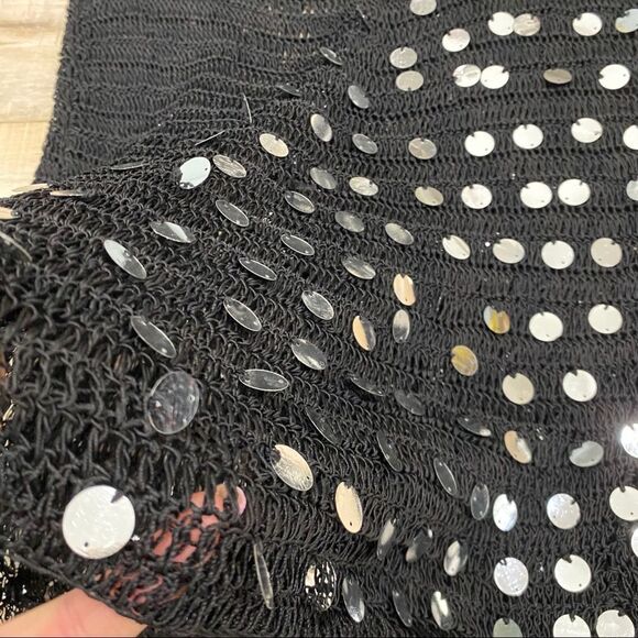 🌟 VINTAGE Sequined Woven Black Sheer Top - Picture 3 of 4